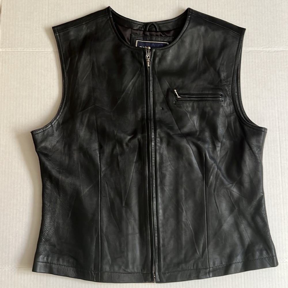 Classic Leather Motorcycle Vest Black Women SZ XL Lined Zip Front